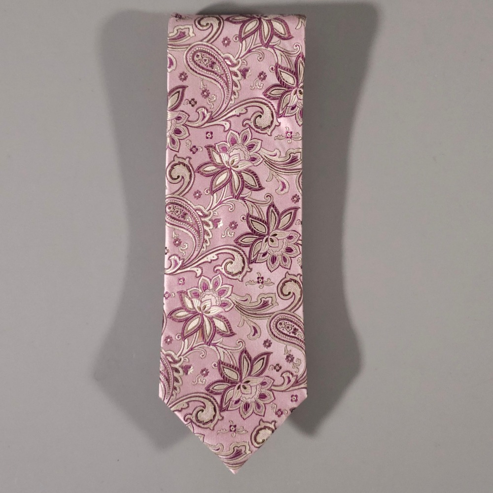 Ermenegildo Zegna Tie Mens OS Pink Floral Paisley Silk Made in Italy